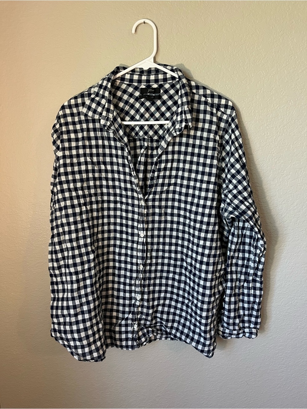 J.Crew Classic Women’s 18 Navy White Gingham Button Down Shirt Fall cotton
